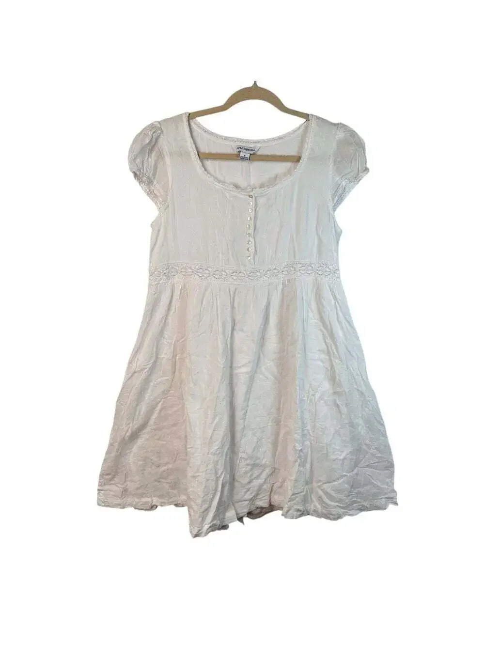 April Cornell Embroidered Dress Small White Cap Sleeve Lace Trim Boho Summer